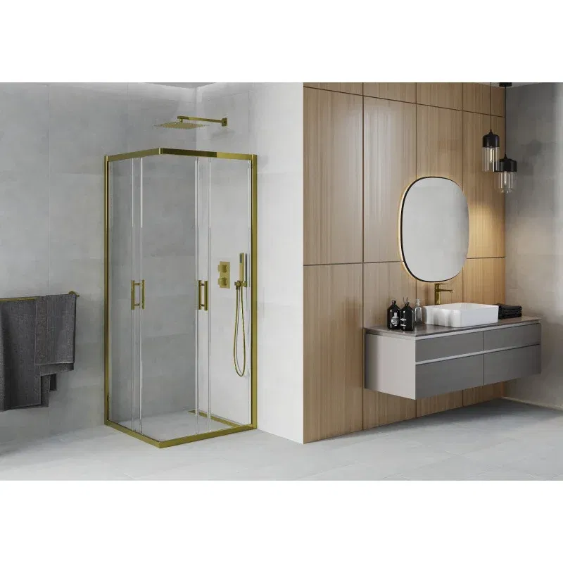 Mexen Rio Square Shower Enclosure 80 x 80 cm, Transparent, Gold - 860-080-080-50-00