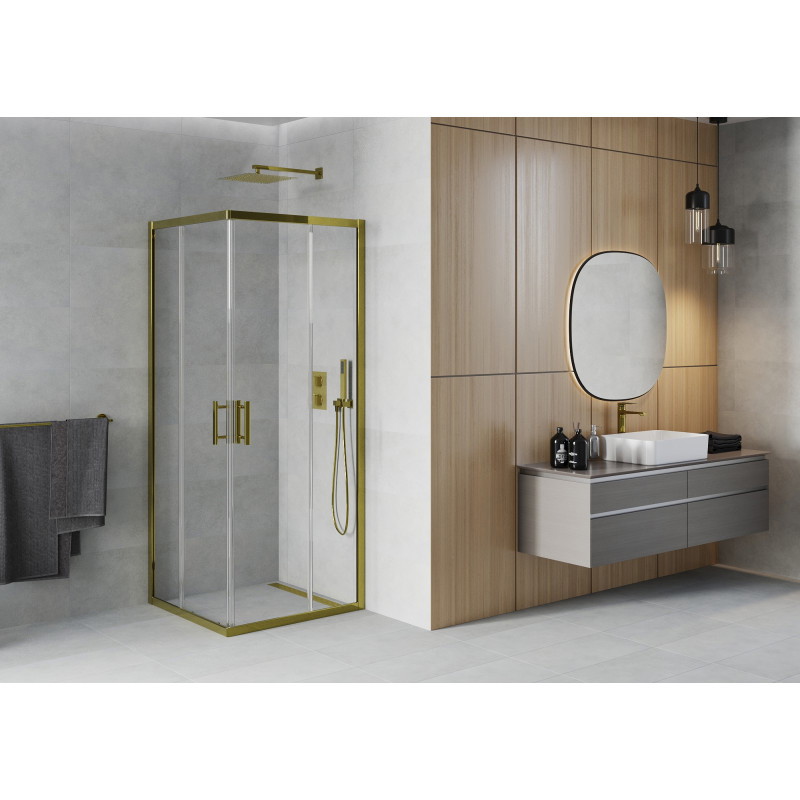 Mexen Rio 80 x 80 cm square shower cabin, transparent, gold - 860-080-080-50-00