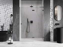 Mexen Lunar L Right Hinged Shower Door 130 cm, Transparent, Brushed Gun Gray - 834L-130-000-66-00-P