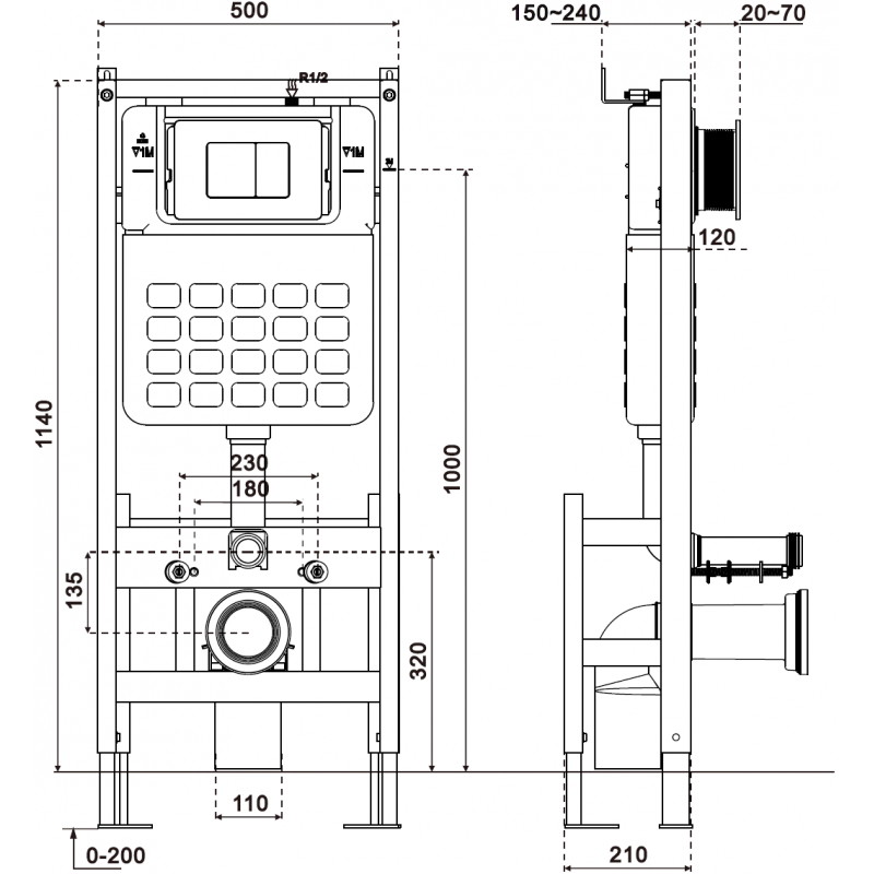 Mexen Tex F free-standing concealed frame for WC - 61101