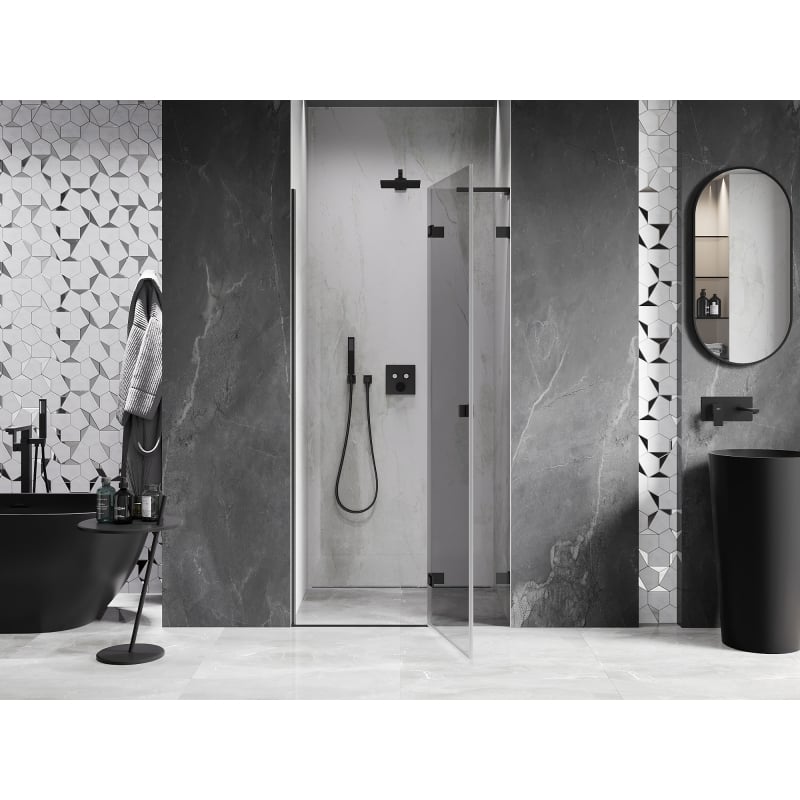 Mexen Lunar L 90 cm Right-Handed Hinged Shower Door, Transparent, Black - 834L-090-000-70-00-P