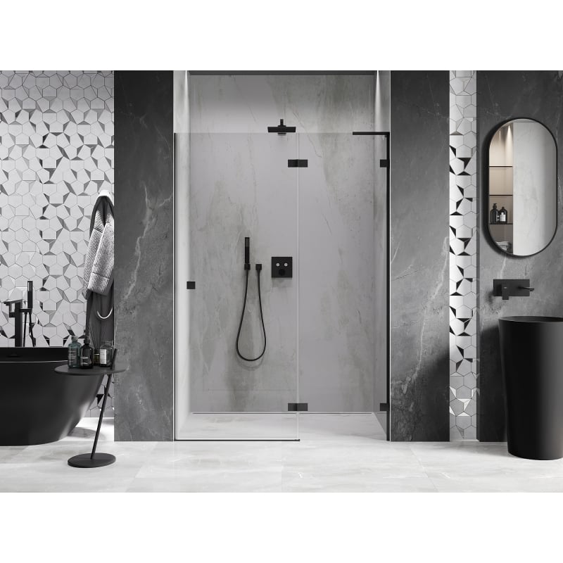 Mexen Lunar L right-hand hinged shower door 130 cm, transparent, black - 834L-130-000-70-00-P