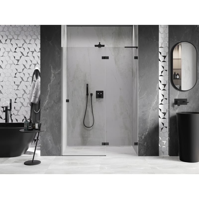 Mexen Lunar L right-hand hinged shower door 130 cm, transparent, black - 834L-130-000-70-00-P
