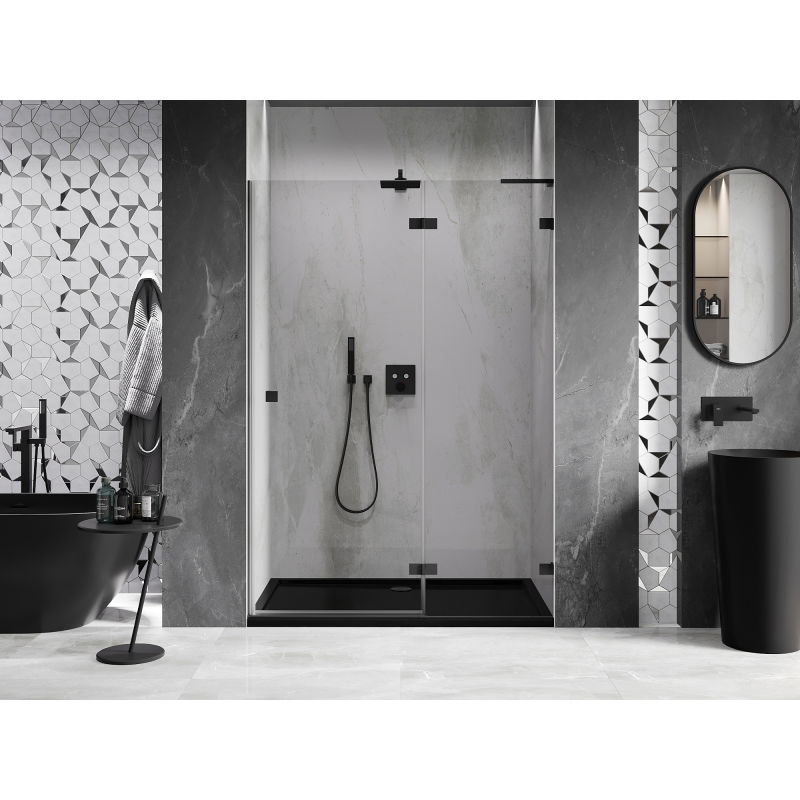 Mexen Lunar L right hinged shower door 135 cm, transparent, black - 834L-135-000-70-00-P