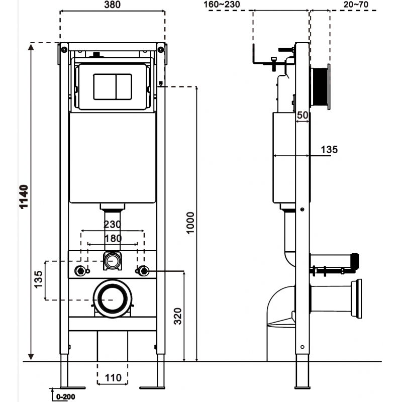 Mexen Tex W narrow, corner concealed frame for WC - 61105