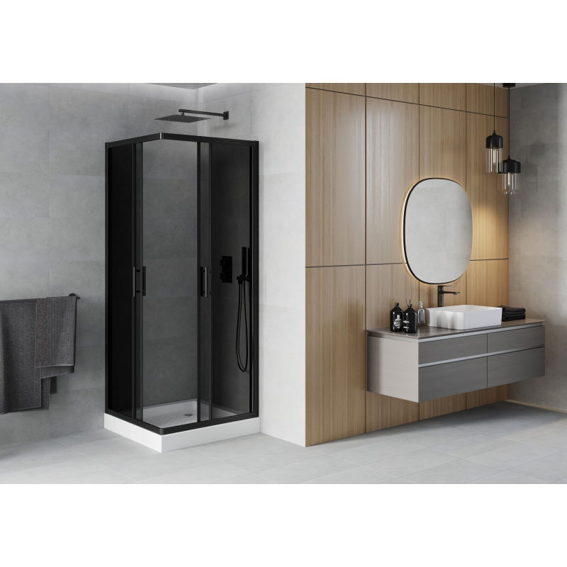 Mexen Rio square shower cabin 70 x 70 cm, graphite, black + Rio shower tray, white - 860-070-070-70-40-4510