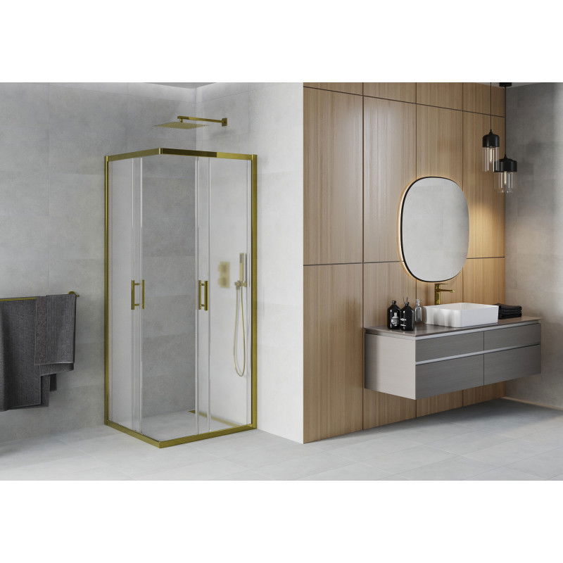 Mexen Rio 90 x 90 cm Square Shower Enclosure, Frosted, Gold - 860-090-090-50-30