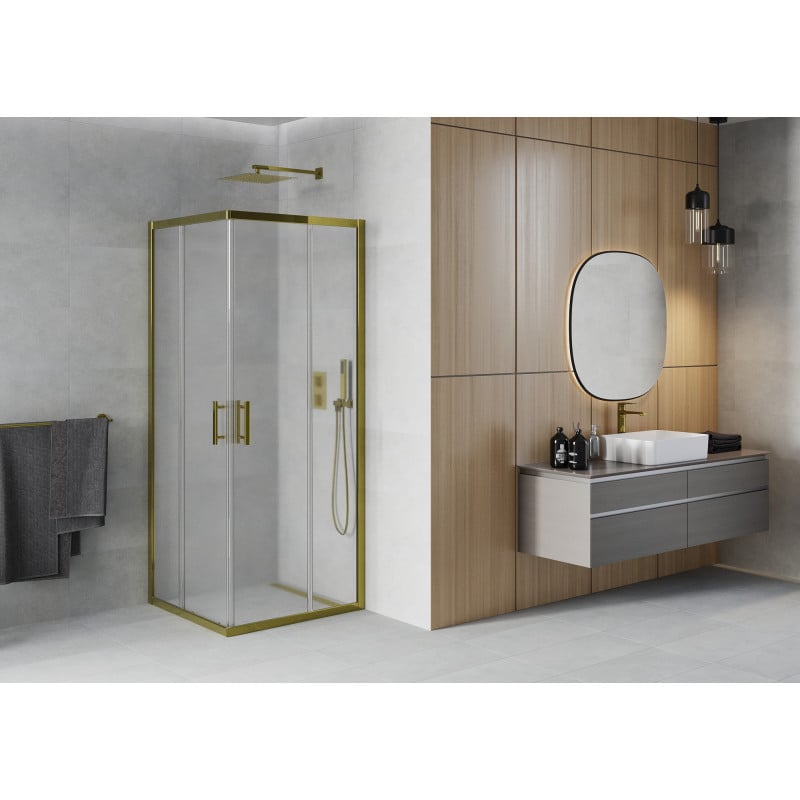 Mexen Rio square shower cabin 90 x 90 cm, frost, gold - 860-090-090-50-30