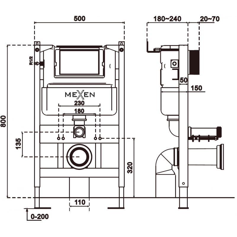 Mexen Tex Air XS-F pneumatic concealed frame for WC - 61800A