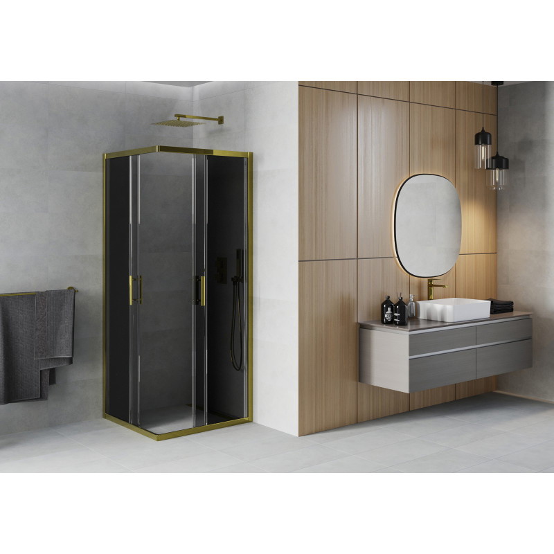 Mexen Rio square shower cabin 80 x 80 cm, graphite, gold - 860-080-080-50-40