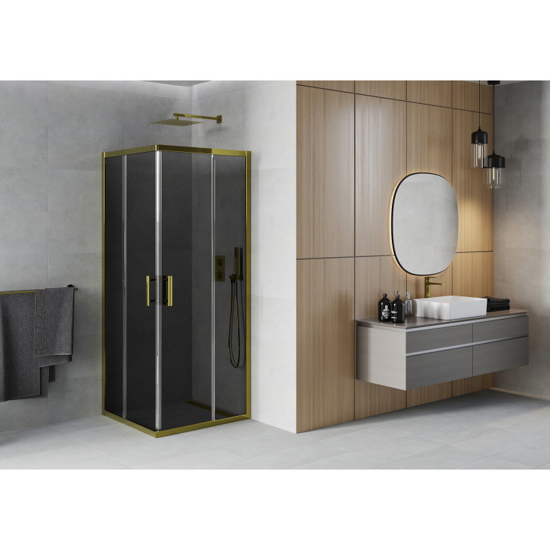 Mexen Rio square shower cabin 90 x 90 cm, graphite, gold - 860-090-090-50-40