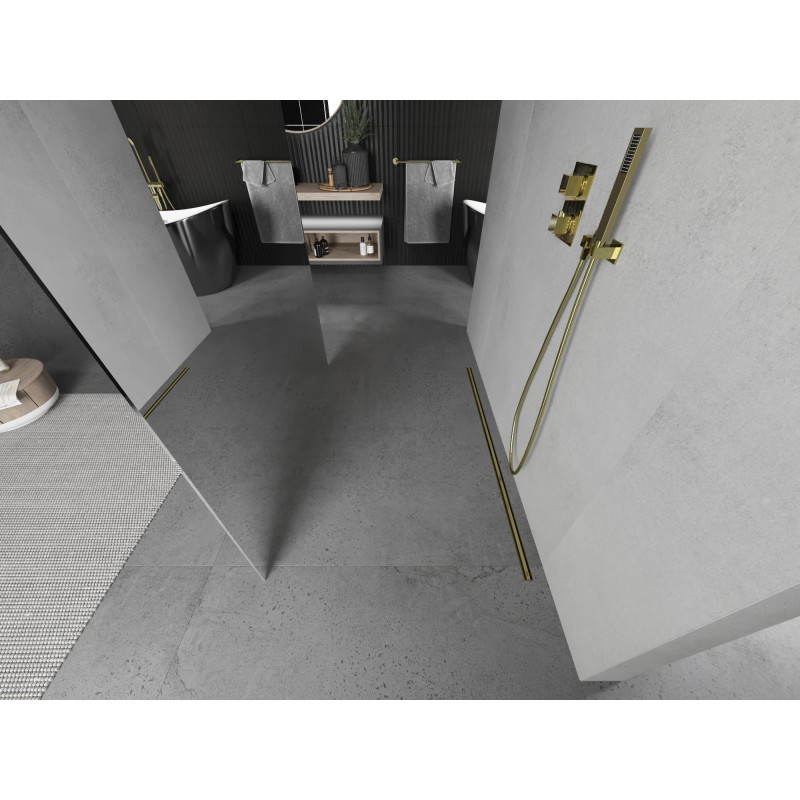 Mexen Kioto Free-standing shower wall 120 x 200 cm, mirror 8 mm, gold - 800-120-002-50-50