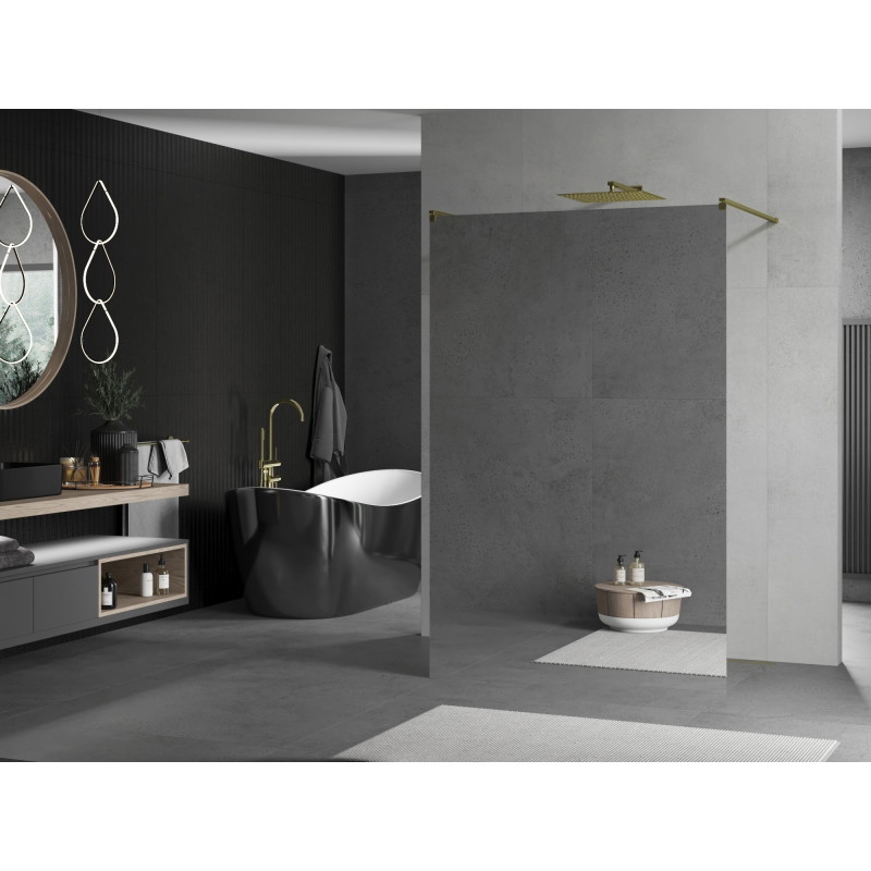 Mexen Kioto Free-standing shower wall 120 x 200 cm, mirror 8 mm, gold - 800-120-002-50-50