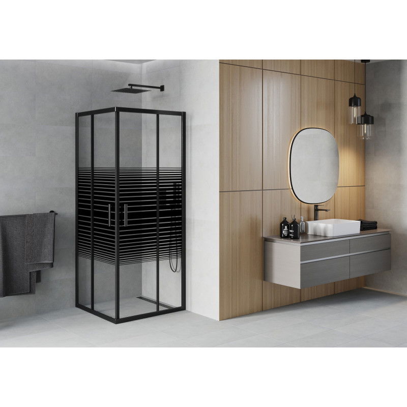 Mexen Rio square shower cabin 70 x 70 cm, black stripes, black - 860-070-070-70-20