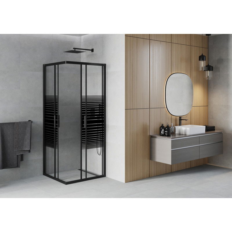 Mexen Rio 80 x 80 cm Square Shower Cabin, Black Stripes, Black - 860-080-080-70-20