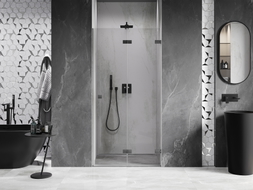 Mexen Lunar-F right folding shower door 80 cm, transparent, brushed gun gray - 836-080-000-66-00-P