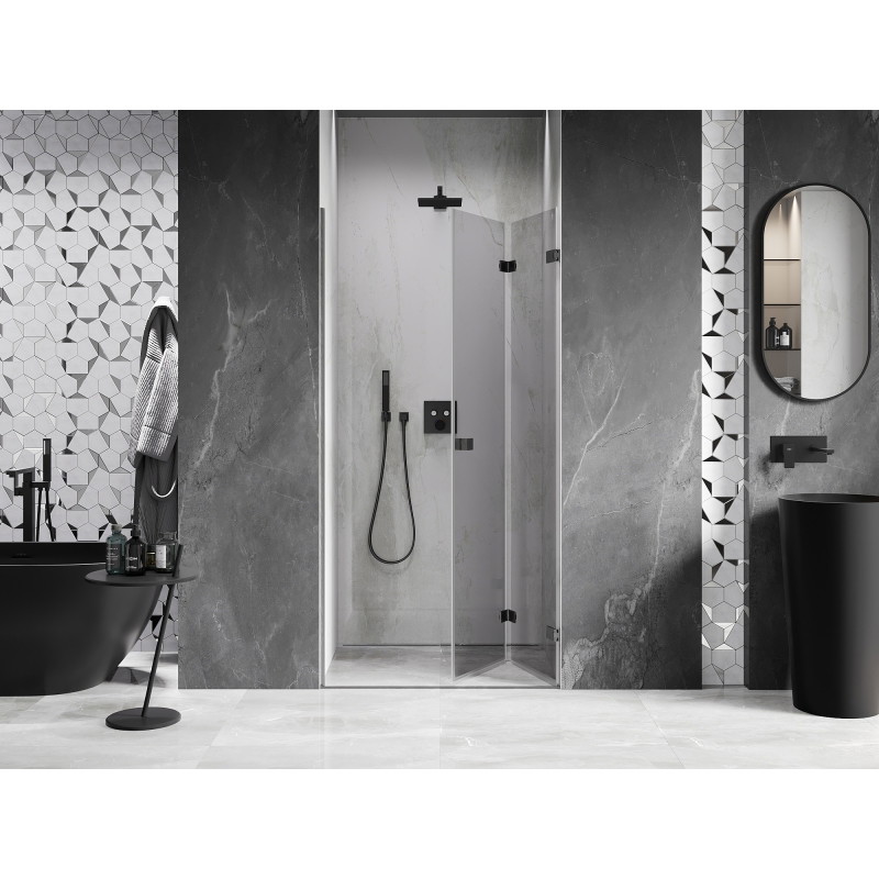 Mexen Lunar-F right folding shower door 80 cm, transparent, brushed gun gray - 836-080-000-66-00-P