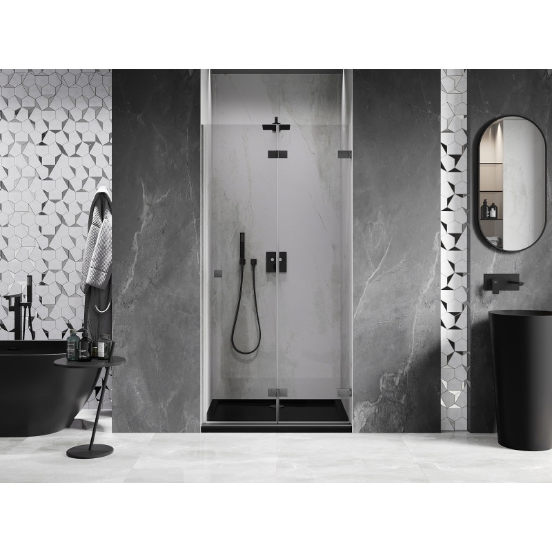 Mexen Lunar-F right folding shower door 80 cm, transparent, brushed gun gray - 836-080-000-66-00-P