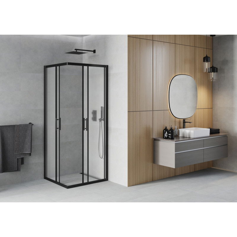 Mexen Rio square shower cabin 80 x 80 cm, frost, black - 860-080-080-70-30