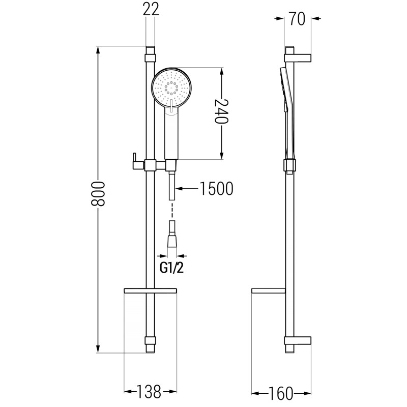 Mexen DQ40 slide shower set, brushed gun gray - 785404581-66