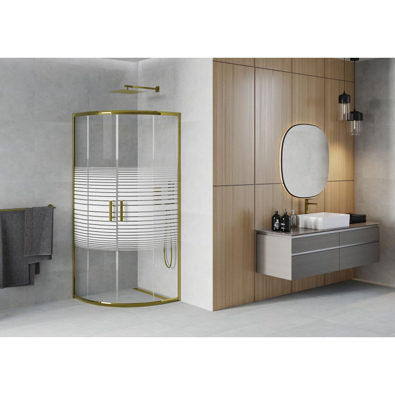 Mexen Rio semi-circular shower cabin 70 x 70 cm, white stripes, gold - 863-070-070-50-20
