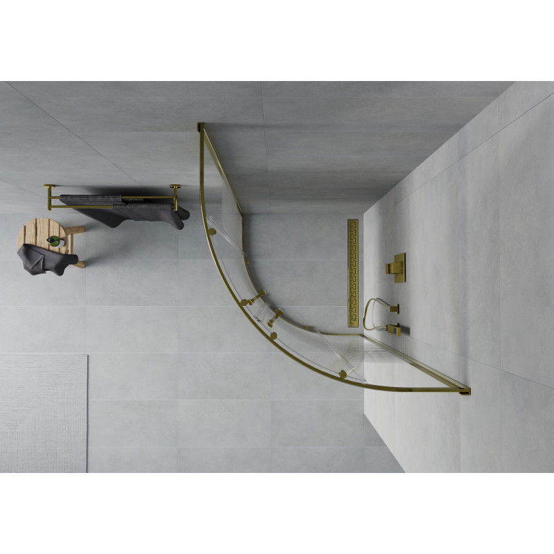 Mexen Rio semi-circular shower cabin 70 x 70 cm, white stripes, gold - 863-070-070-50-20