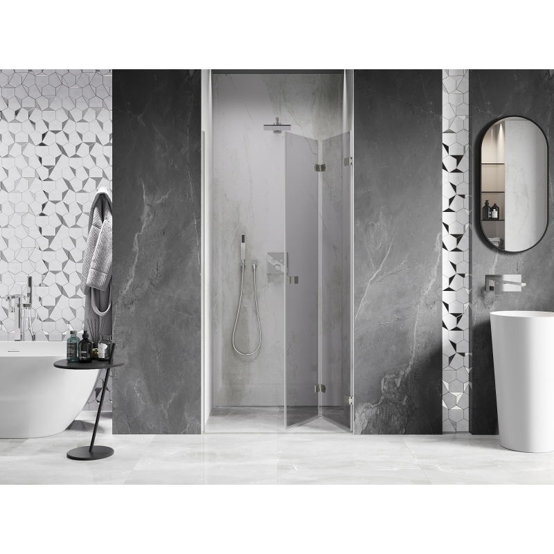 Mexen Lunar-F Right Folding Shower Door 95 cm, Transparent, Brushed Nickel - 836-095-000-97-00-P