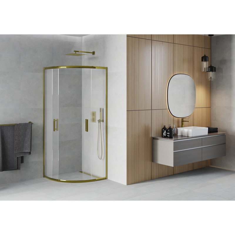 Mexen Rio semi-circular shower cabin 80 x 80 cm, frost, gold - 863-080-080-50-30