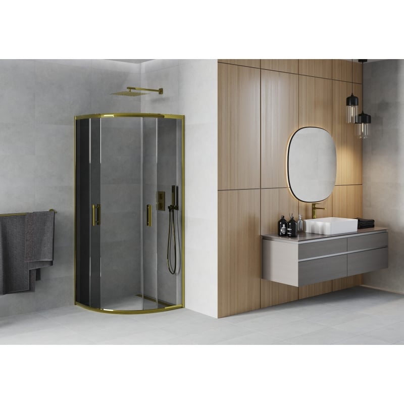 Mexen Rio semi-circular shower cabin 70 x 70 cm, graphite, gold - 863-070-070-50-40