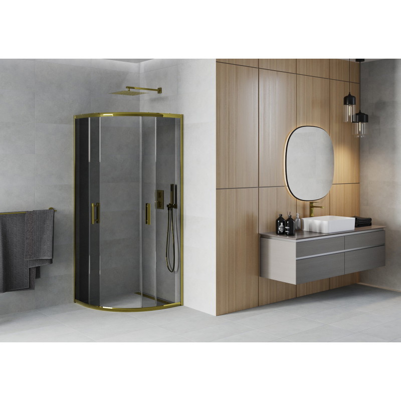 Mexen Rio semi-circular shower enclosure 70 x 70 cm, graphite, gold - 863-070-070-50-40