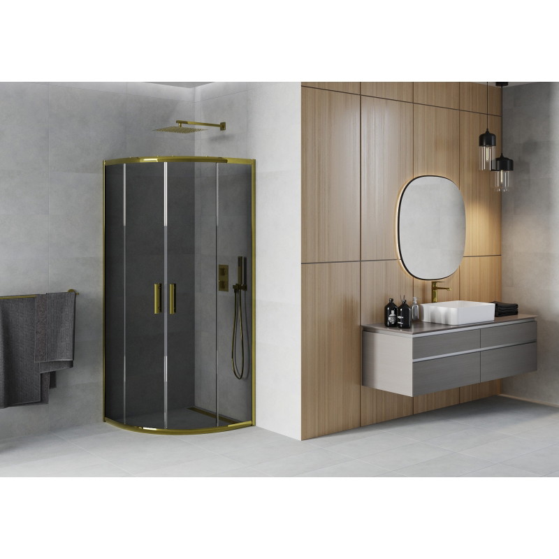 Mexen Rio shower enclosure semicircular 80 x 80 cm, graphite, gold - 863-080-080-50-40