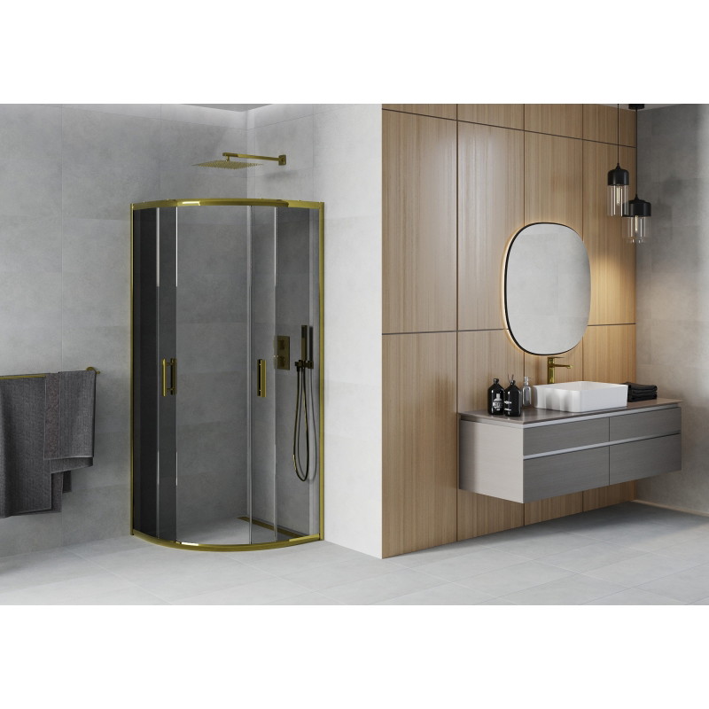 Mexen Rio shower enclosure semicircular 80 x 80 cm, graphite, gold - 863-080-080-50-40