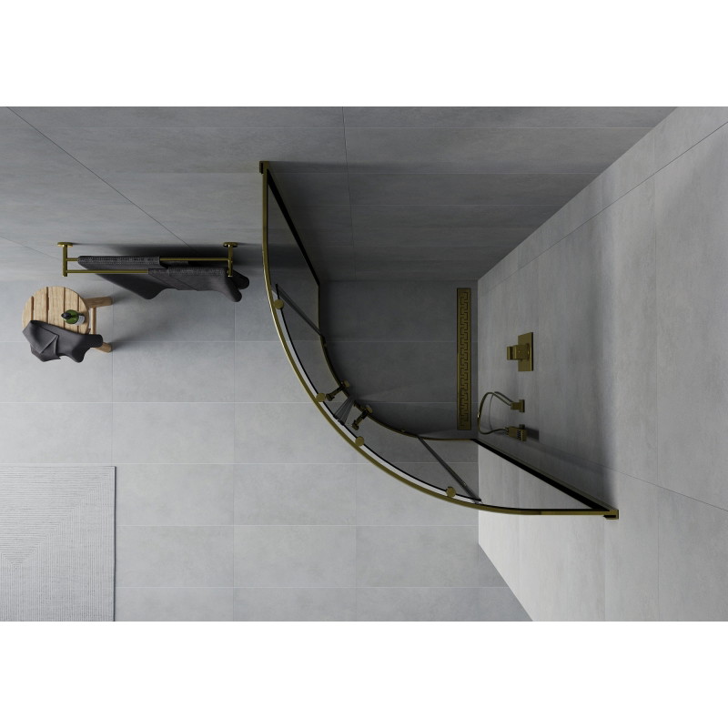 Mexen Rio shower enclosure semicircular 80 x 80 cm, graphite, gold - 863-080-080-50-40