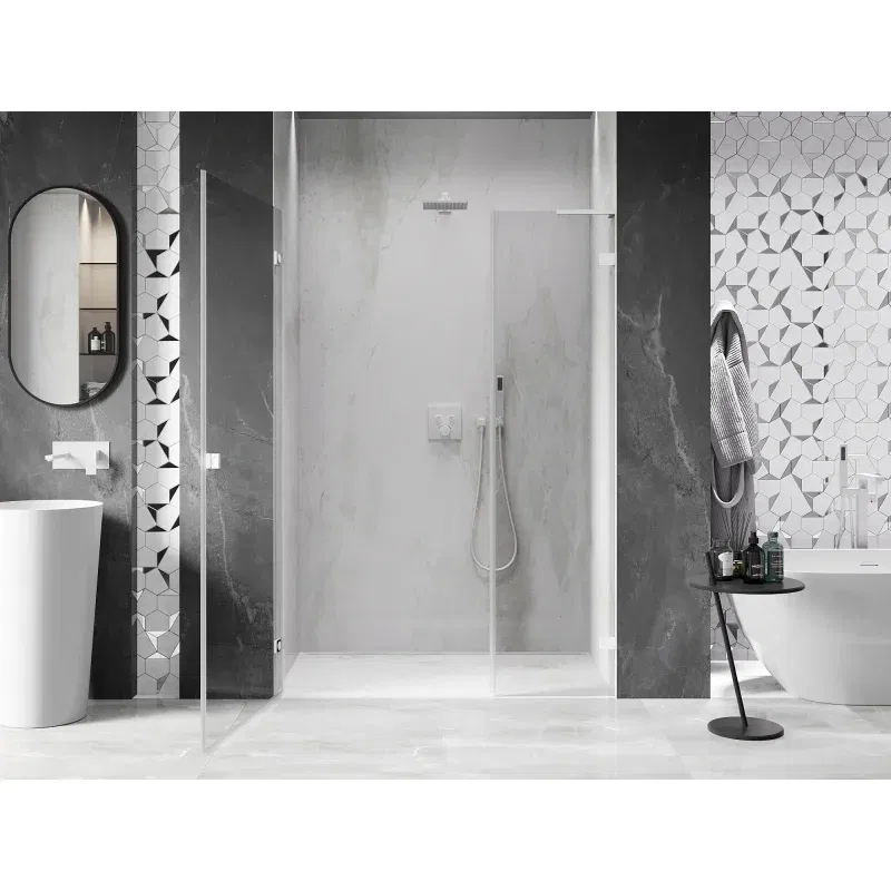 Mexen Lunar-B L Left Hinged Shower Door 115 cm, Transparent, White - 832SL-115-050-20-00-L