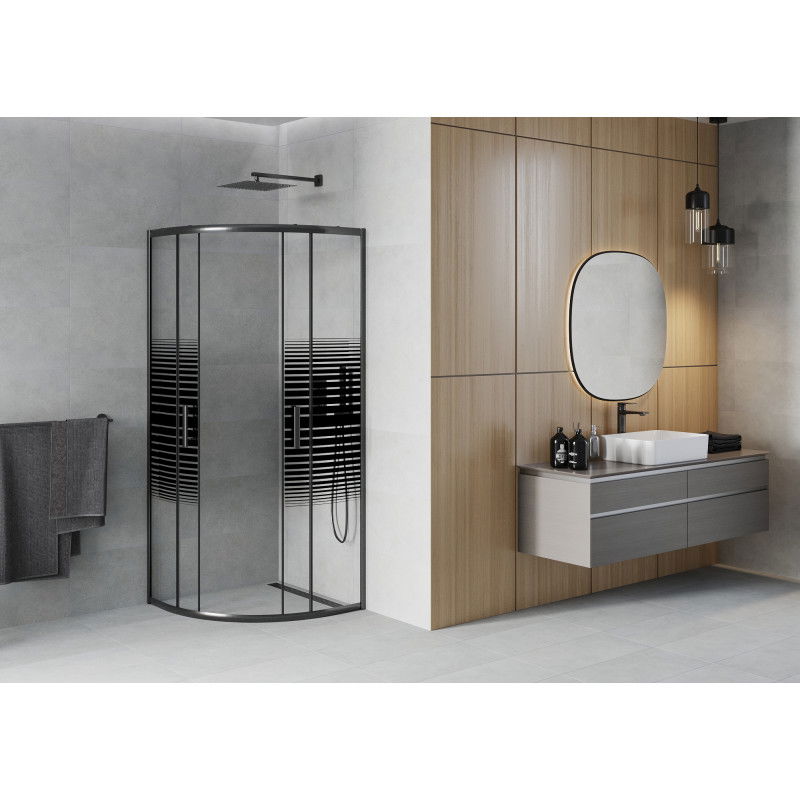 Mexen Rio semi-circular shower cabin 80 x 80 cm, black stripes, black - 863-080-080-70-20