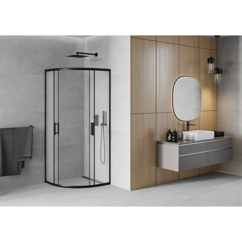 Mexen Rio semi-circular shower cabin 70 x 70 cm, frosted, black - 863-070-070-70-30
