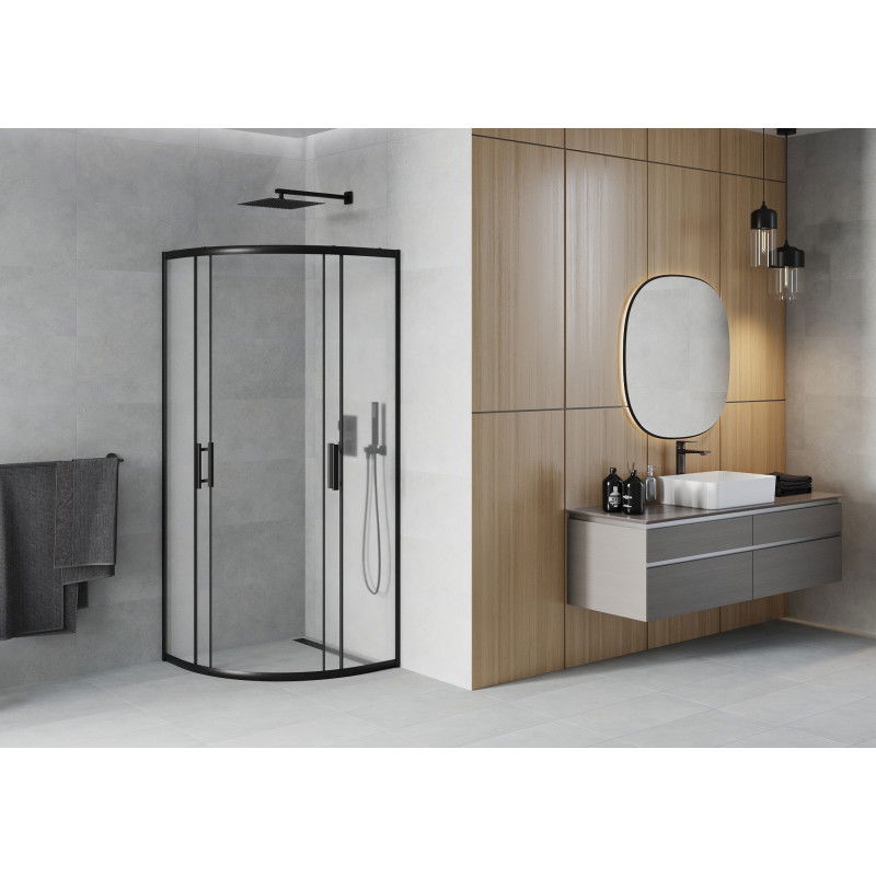 Mexen Rio semi-circular shower cabin 90 x 90 cm, frosted, black - 863-090-090-70-30