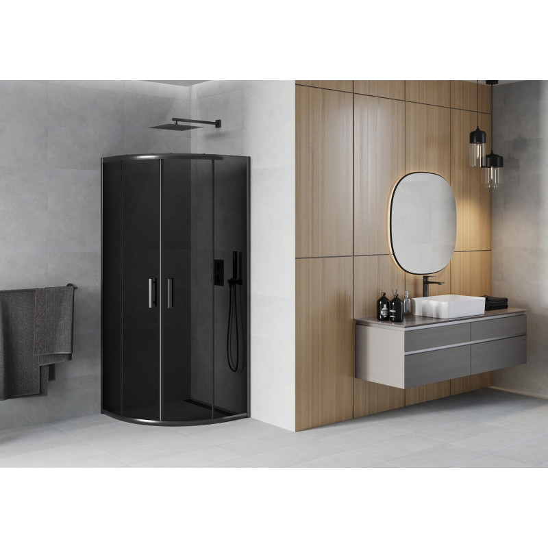 Mexen Rio shower cabin semicircular 80 x 80 cm, graphite, black - 863-080-080-70-40