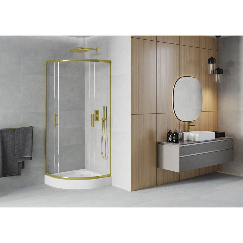 Mexen Rio semi-circular shower cabin 70 x 70 cm, transparent, gold + Rio shower tray, white - 863-070-070-50-00-4710