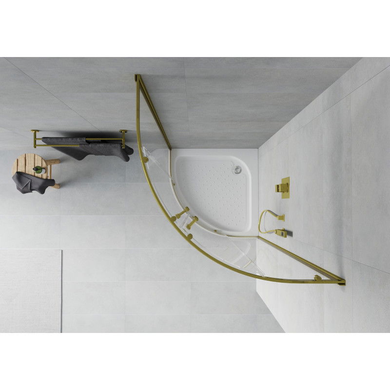 Mexen Rio semi-circular shower cabin 70 x 70 cm, transparent, gold + Rio shower tray, white - 863-070-070-50-00-4710