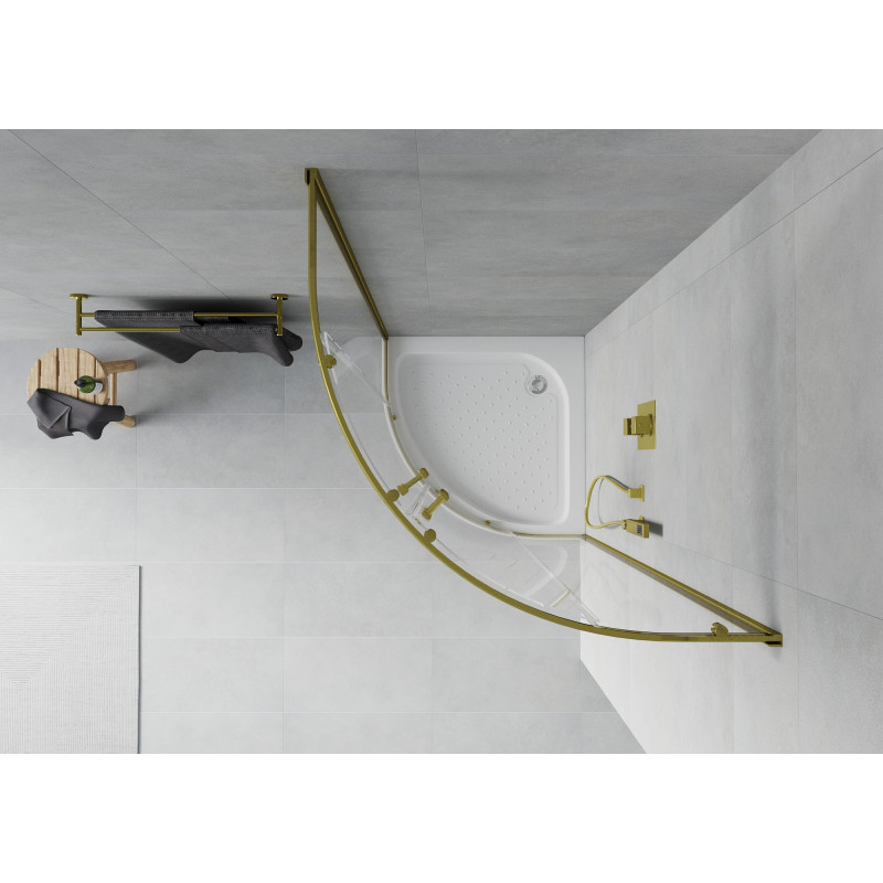 Mexen Rio semi-circular shower cabin 70 x 70 cm, transparent, gold + tray, white - 863-070-070-50-00-4710