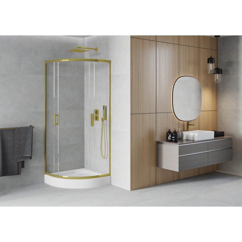 Mexen Rio semicircular shower cabin 80 x 80 cm, transparent, gold + shower tray, white - 863-080-080-50-00-4710