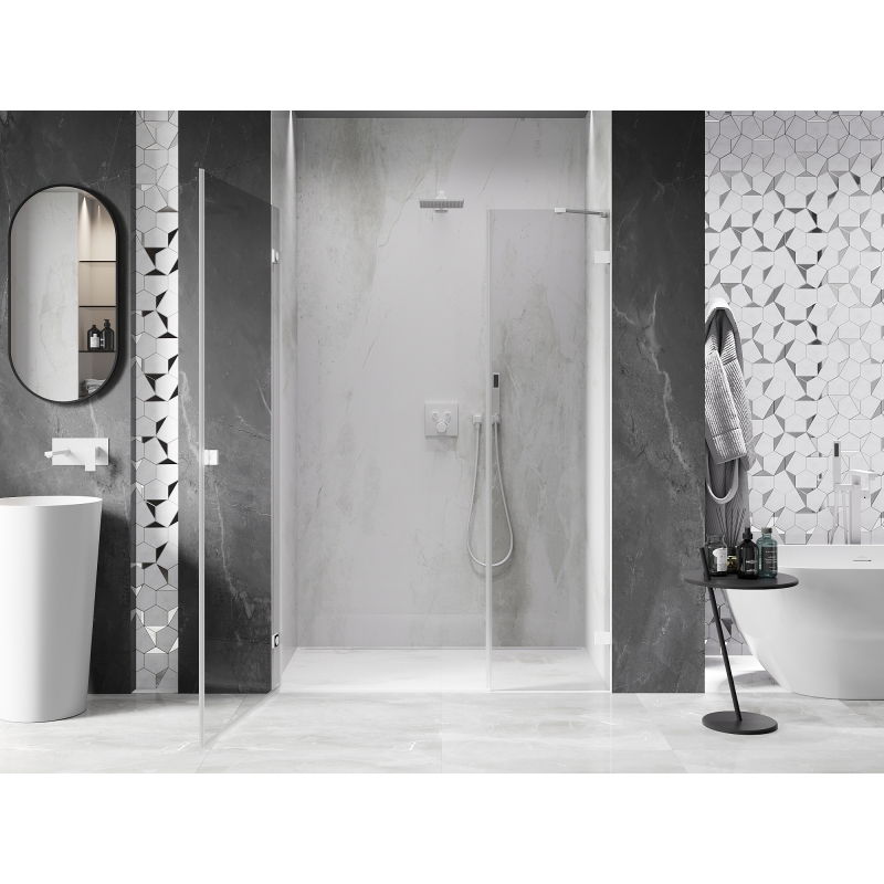 Mexen Lunar-B 145 cm Left Hinged Shower Door, Transparent, White - 832S-145-050-20-00-L