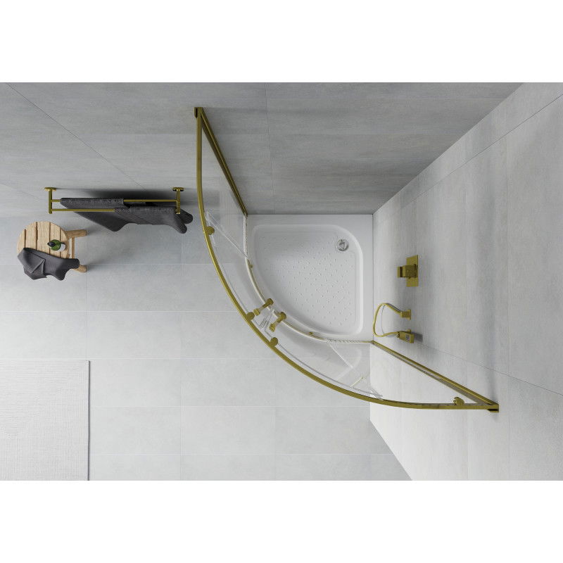 Mexen Rio semi-circular shower cabin 70 x 70 cm, white stripes, gold + shower tray, white - 863-070-070-50-20-4710