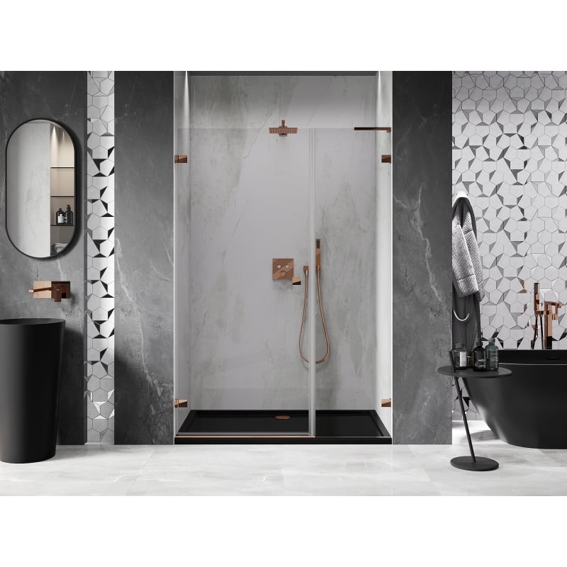 Mexen Lunar-B L shower door left swing 125 cm, transparent, rose gold - 832SL-125-050-60-00-L