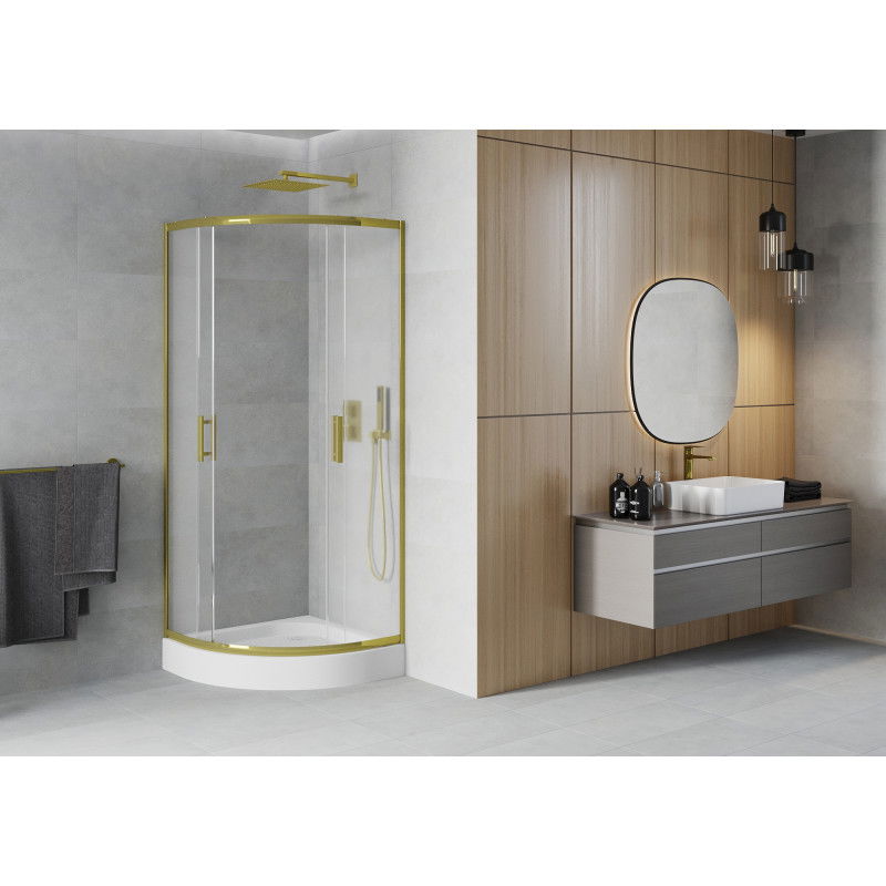 Mexen Rio semi-circular shower cabin 70 x 70 cm, frost, gold + Rio shower tray, white - 863-070-070-50-30-4710