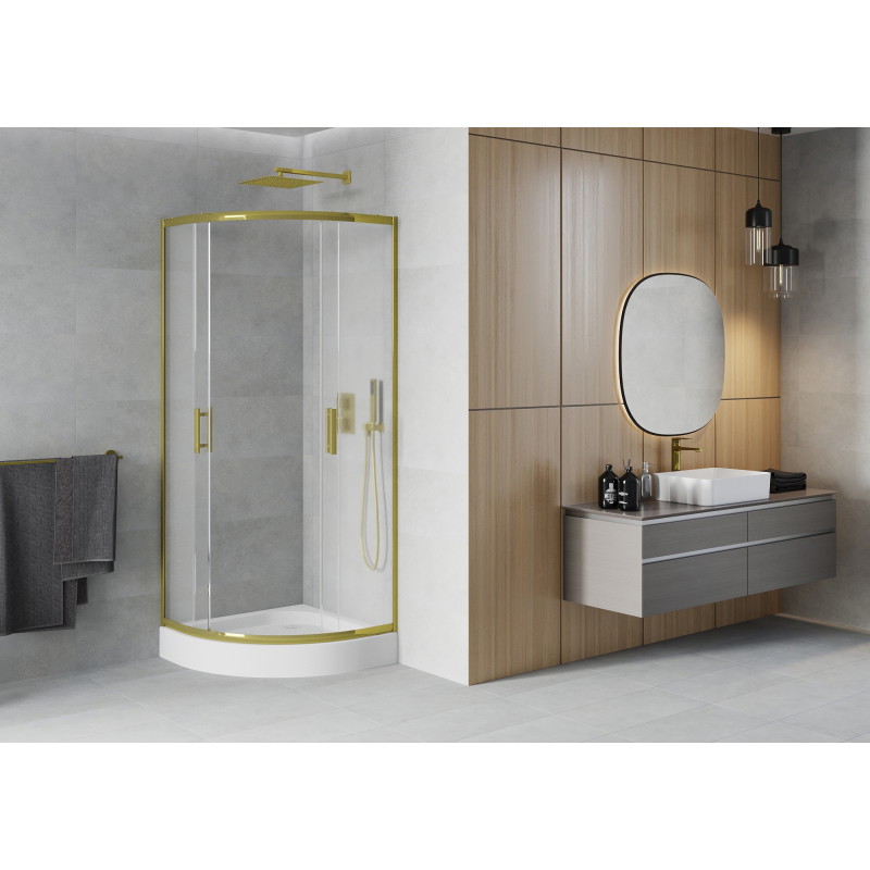 Mexen Rio semi-circular shower cabin 70 x 70 cm, frost, gold + tray, white - 863-070-070-50-30-4710