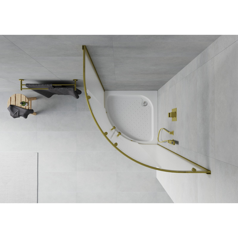 Mexen Rio semi-circular shower cabin 70 x 70 cm, frost, gold + tray, white - 863-070-070-50-30-4710
