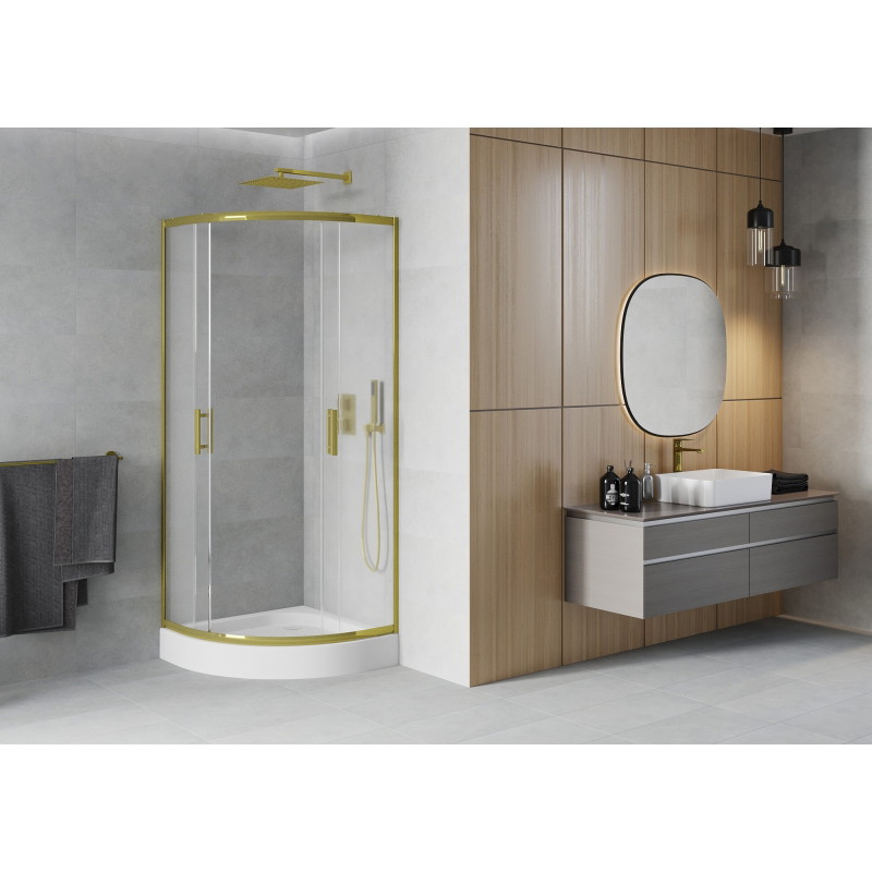 Mexen Rio semi-circular shower cabin 90 x 90 cm, frosted, gold + tray, white - 863-090-090-50-30-4710