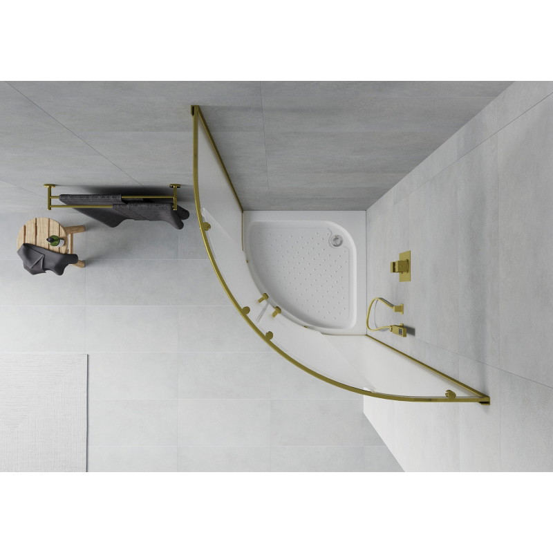Mexen Rio semi-circular shower cabin 90 x 90 cm, frosted, gold + tray, white - 863-090-090-50-30-4710